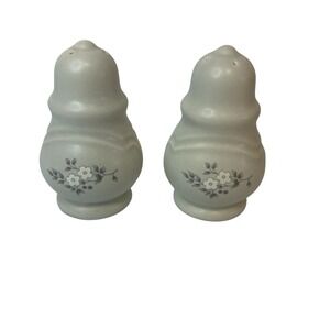 Vintage Pfaltzgraff Heirloom Collection‎ Salt & Pepper Shakers Gray Floral Leaf